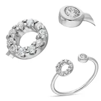 Sterling Silver Rhodium Plated Open Mount With Cz Ring