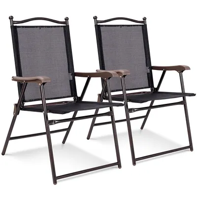 Set Of 2 Folding Sling Back Chair Camping Deck Patio Garden Beach