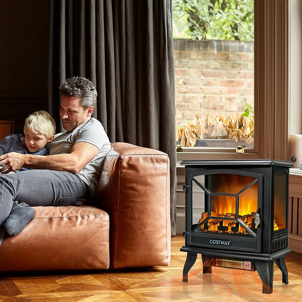 Costway 20 Freestanding Electric Fireplace Heater Stove W/ Realistic Flame  Effect 1400w | Kingsway Mall