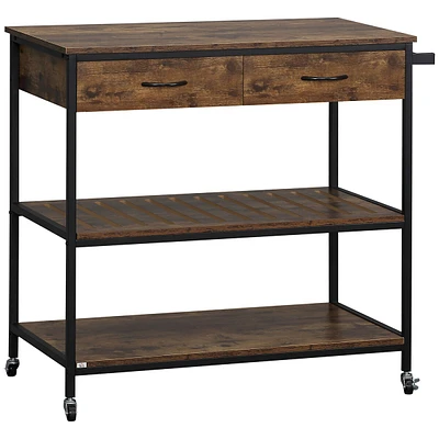 Industrial Rolling Kitchen Cart With Drawers, Shelves