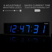 Large Big Oversized Digital Led Clock With Stopwatch, Alarms, Countdown Timer & Temp - Shelf Or Wall Mount (blue) | 6-level Brightness, Mounting Holes Hardware