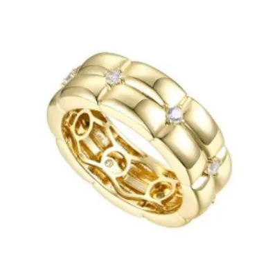 Sterling Silver 14k Yellow Gold Plated With Clear Cubic Zirconia Double Weave Band Ring