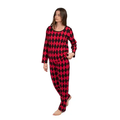 Womens Two Piece Cotton Argyle And Plaid Christmas Pajamas