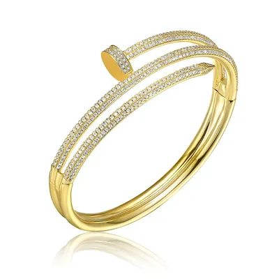 14k Yellow Gold Plating With Clear Cubic Zirconia Bangle Bracelet