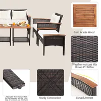 7pcs Patio Rattan Furniture Set Cushioned Loveseat Sofa Ottoman Table