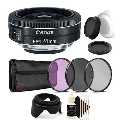 Ef-s 24mm F/2.8 Stm Lens + 52mm Filter Kit + Tulip Lens Hood Bundle