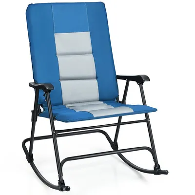 Foldable Rocking Padded Chair Portable Camping Chair With Backrest Armrest Red/blue