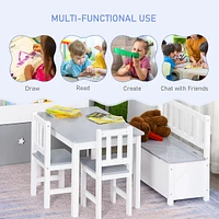 4-piece Set Kids Wood Table Chair Bench With Storage