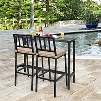 3pcs Outdoor Metal Bar Table & Chairs Set Patio Dining Table Set With Cushion