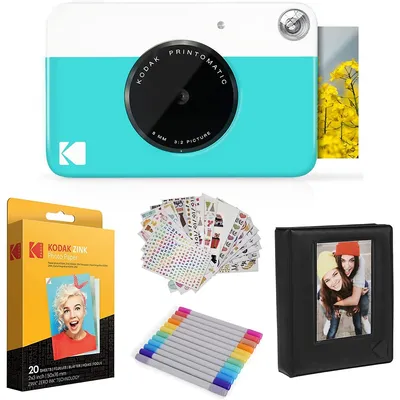 Printomatic Instant Camera Gift Bundle + Zink Paper (20 Sheets) Deluxe Case 7 Fun Sticker Sets