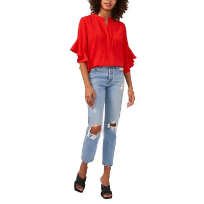 Ruffle Sleeve Henley Blouse