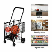 Folding Shopping Cart Jumbo Basket Rolling Utility Trolley Adjustable Handle