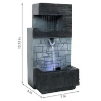 Modern Tiered Brick Wall Tabletop Water Fountain With Led - 13-inch