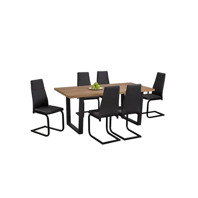 Distressed Oak 7 Piece Dining Set With Bonded Leather Chairs