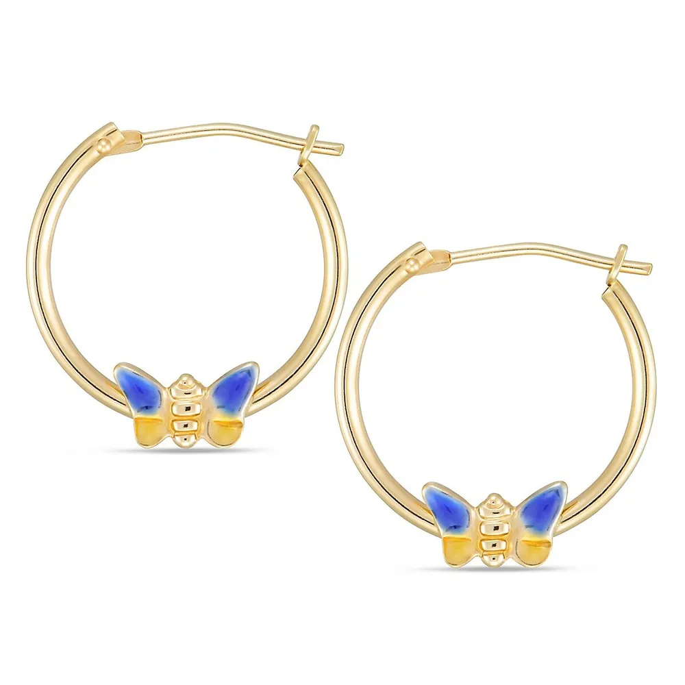 10kt Hoop With Butterfly, Button Pearl And Cz Stud Set Earrings