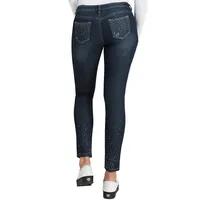 Womens Curvy Fit Blue Stretch Denim Diamond Embossed Mid Rise Skinny Jeans