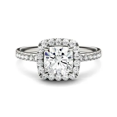 14k White Gold 1.40 Ct. T.w. Created Moissanite Cushion Halo Ring