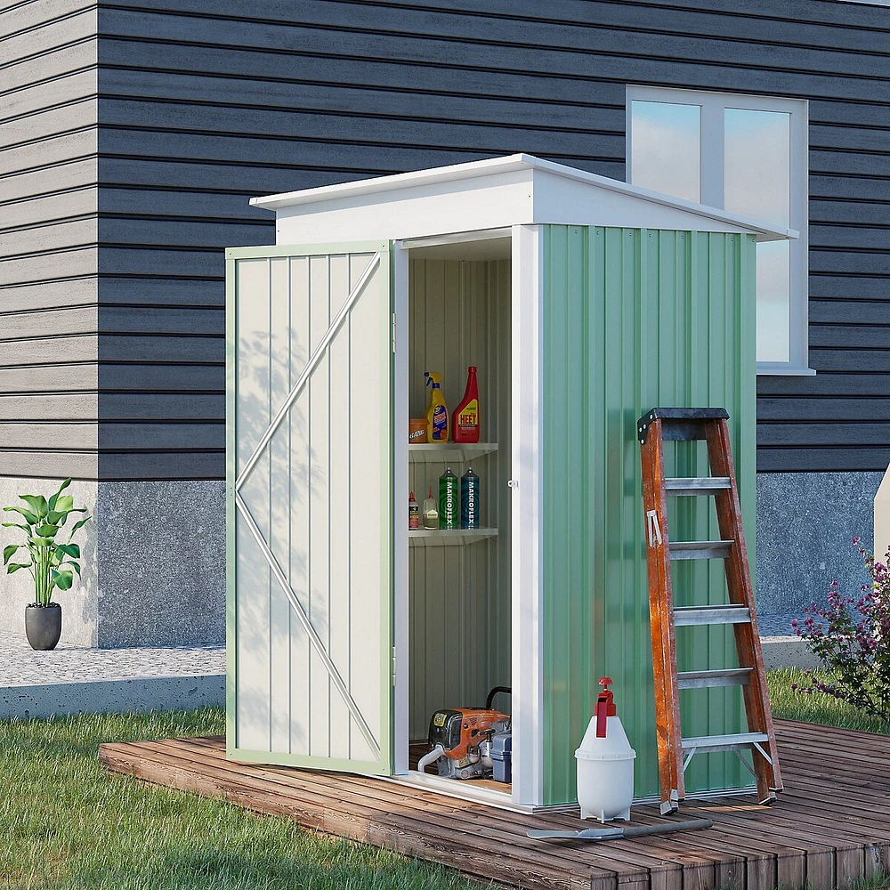 5x3 Ft Lean-to Outdoor Storage Shed For Tool With Lock