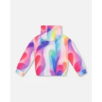 French Terry Hooded Cardigan Printed Rainbow Heart