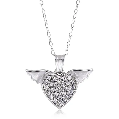 10kt 18" With Wing Heart White Gold Necklace