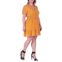 Plus Floral Print Sheer Short Sleeve Mini Dress