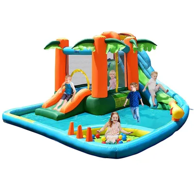 Inflatable Bounce House Kids Water Splash Pool Dual Slide Jumping Castle W/ Bag