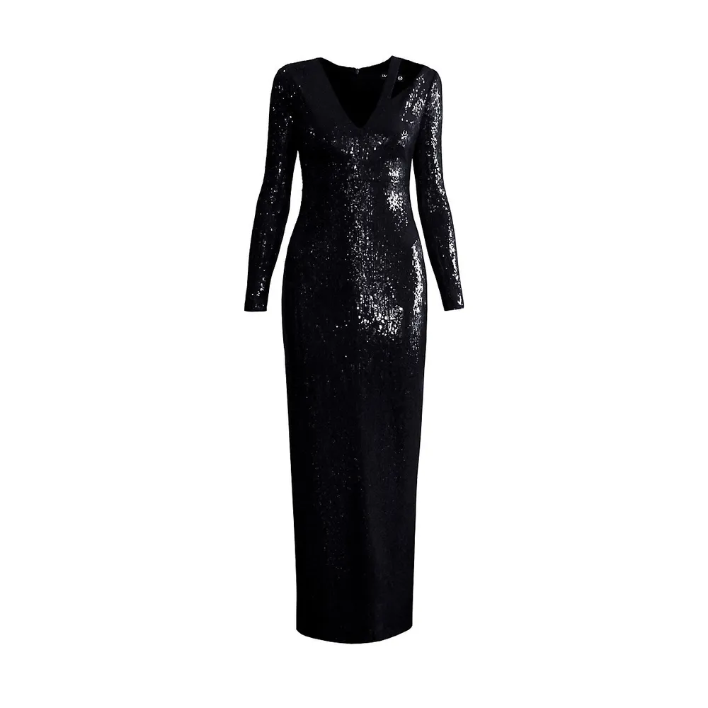 Long Sleeve Sequin Gown