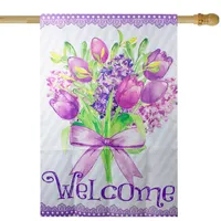 Welcome Purple Floral Bouquet Outdoor House Flag 28" X 40"