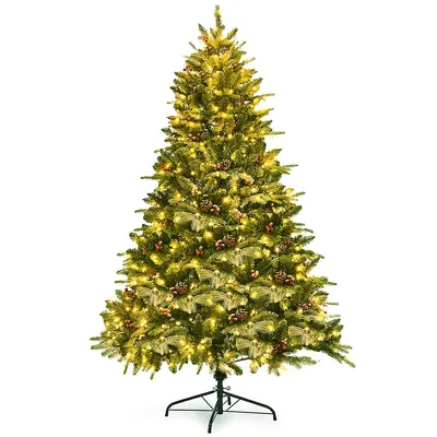 6.5ft Pre-lit Snow Flocked Hinged Artificial Christmas Spruce Tree W/ 450 Lights