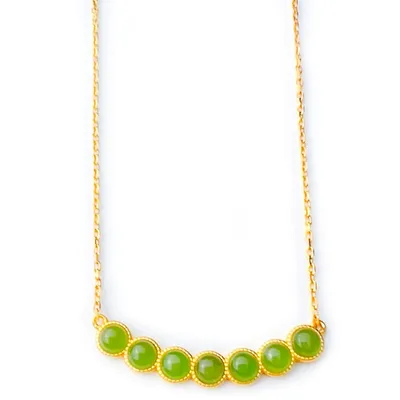 Natural Jade Smiley Peas Pendant With 18k Gold Plated Necklace