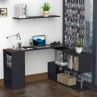Rotating L-shaped Computer Desk With 3-tier Shelves