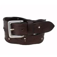 35mm Genuine Leather Worn Edge With Stud Detail Belt