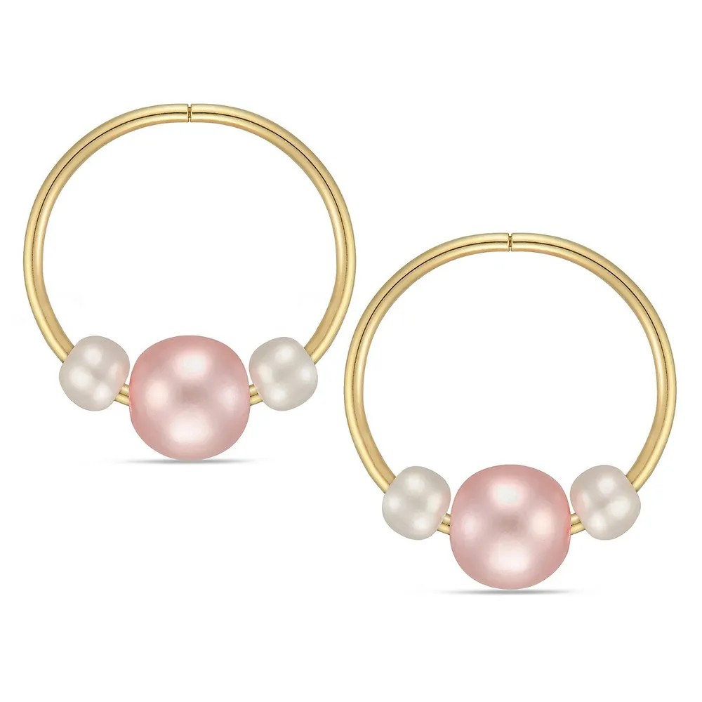 10kt Sleeper With Pearl And Gold Ball Set Earrings