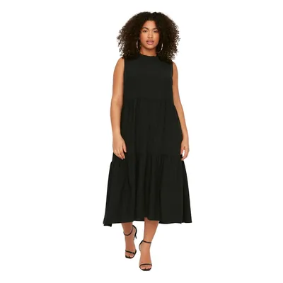 Women Plus Midi Smock Relaxed Fit Woven Dress