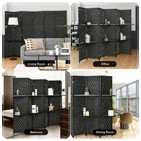6 Panel Folding Room Divider 6ft Weave Fiber Screen W/ 2 Display Shelves