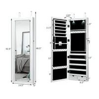 Lockable Wall Mount Mirrored Jewelry Cabinet Organizer Armoire W/ Led Lights