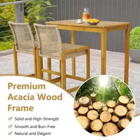 Set Of Patio Wood Barstools Rattan Bar Height Chairs With Backrest Porch Balcony