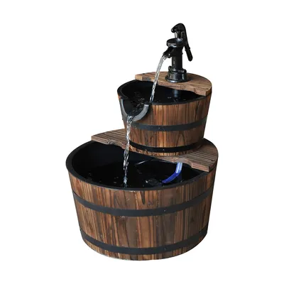 2-tier Wooden Barrel Water Fountain