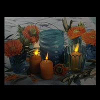 15.75" Led Flickering Candles And Flowers Glass Candles Canvas Wall Art