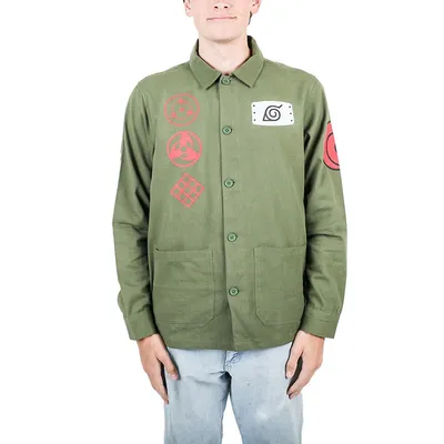 Naruto Kakashi Hatake Symbols Olive Green Jacket