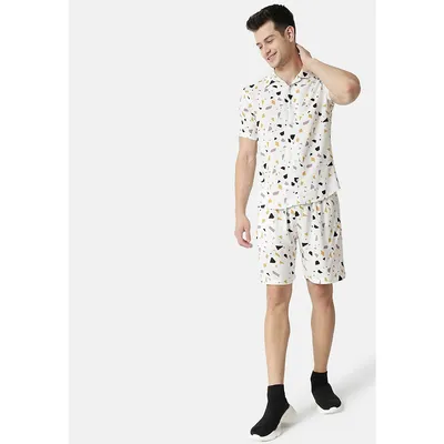Men Graphic Dotted Design Stylish Casual Co-ords (short With Shirt)
