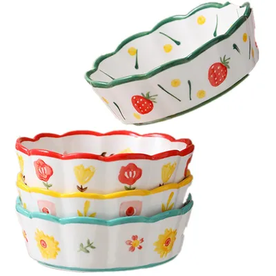 Set Of 4 Colorful 7" Ceramic Dessert Bowls Salad Bowls