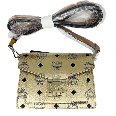 Signature Berlin Gold Diamond Logo Leather Mini Flap Lock Crossbody Women's Handbag
