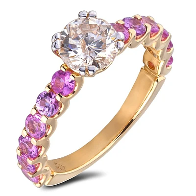 14k Yellow Gold 0.99 Ct Cgl Certified Canadian Diamond & 1.22 Cttw Pink Sapphires Ring