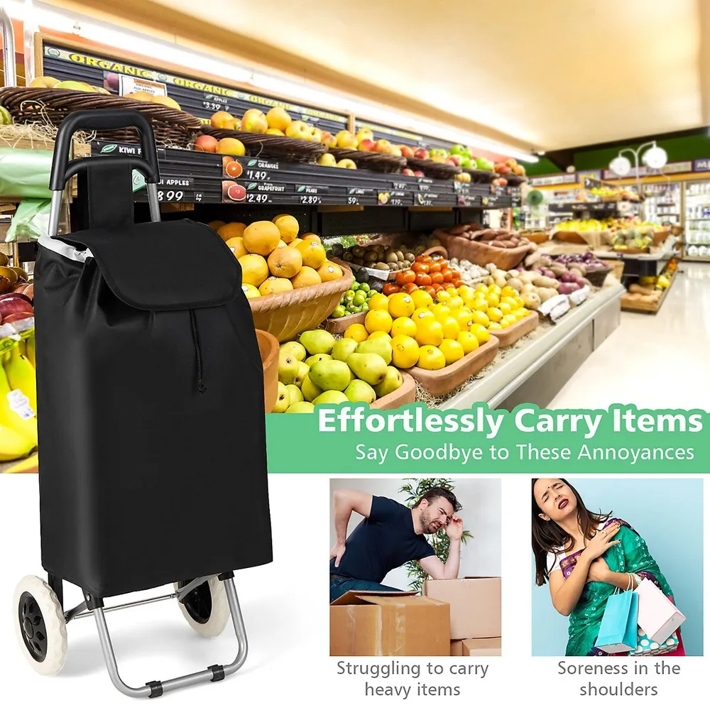 Costway Light Weight Wheeled Shopping Trolley Push Cart Bag Large Capacity
