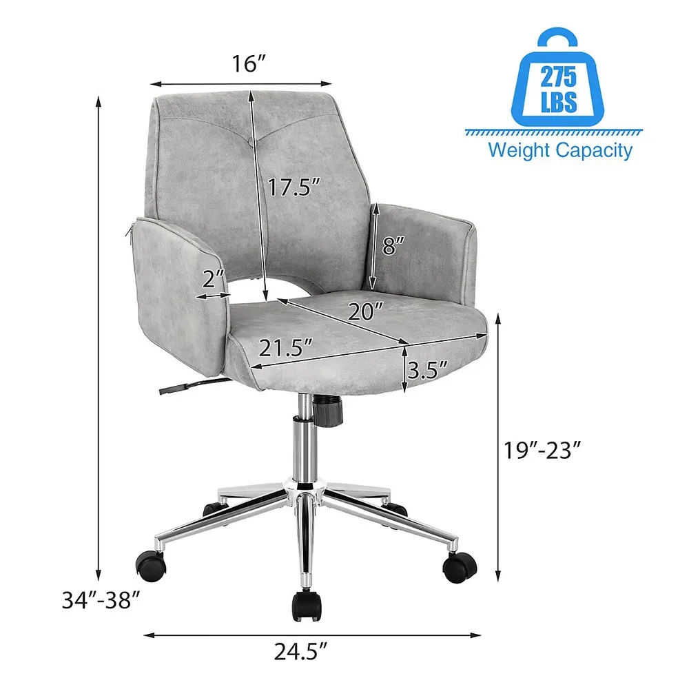 Costway Mid Back Armless Office Chair Adjustable Swivel Fabric Task Desk  Chair