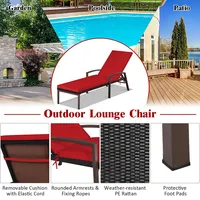 Patio Rattan Lounge Chair Chaise Recliner Back Adjustable Cushioned Garden Red