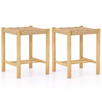 Dining Stool Set Of 2/4 Backless With Rubber Wood Frame Woven Paper Seat Kitchen