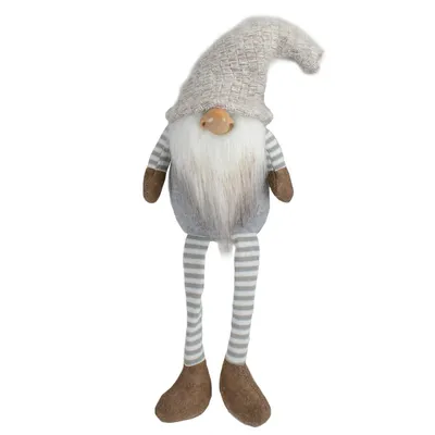 7.5" Gray And Beige Sitting Girl Christmas Gnome Figure