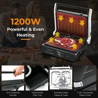 Electric Panini Press Grill Sandwich Maker With Led Display & Removable Drip Tray